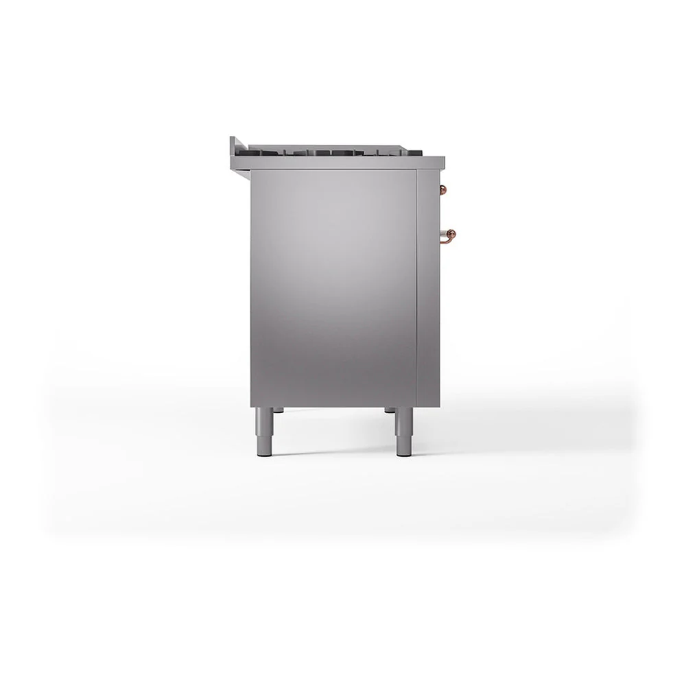 ILVE 48-Inch Nostalgie II Noblesse Natural Gas Dual Fuel Range with 5 Sealed Burners, Griddle, French Top and Solid Door Oven in Stainless Steel with Copper Trim (UN48FSQNMPSSP) - Image 4