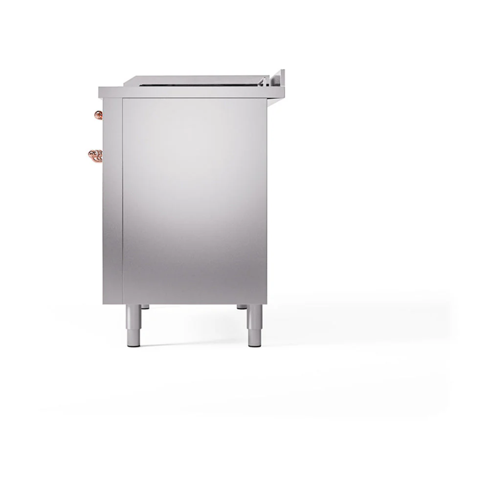 ILVE 48-Inch Nostalgie II Noblesse Natural Gas Dual Fuel Range with 5 Sealed Burners, Griddle, French Top and Solid Door Oven in Stainless Steel with Copper Trim (UN48FSQNMPSSP) - Image 5