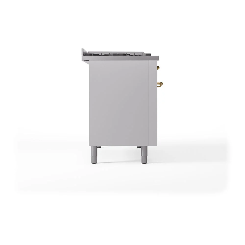 ILVE 48-Inch Nostalgie II Noblesse Natural Gas Dual Fuel Range with 5 Sealed Burners, Griddle, French Top and Solid Door Oven in White with Brass Trim (UN48FSQNMPWHG) - Image 4
