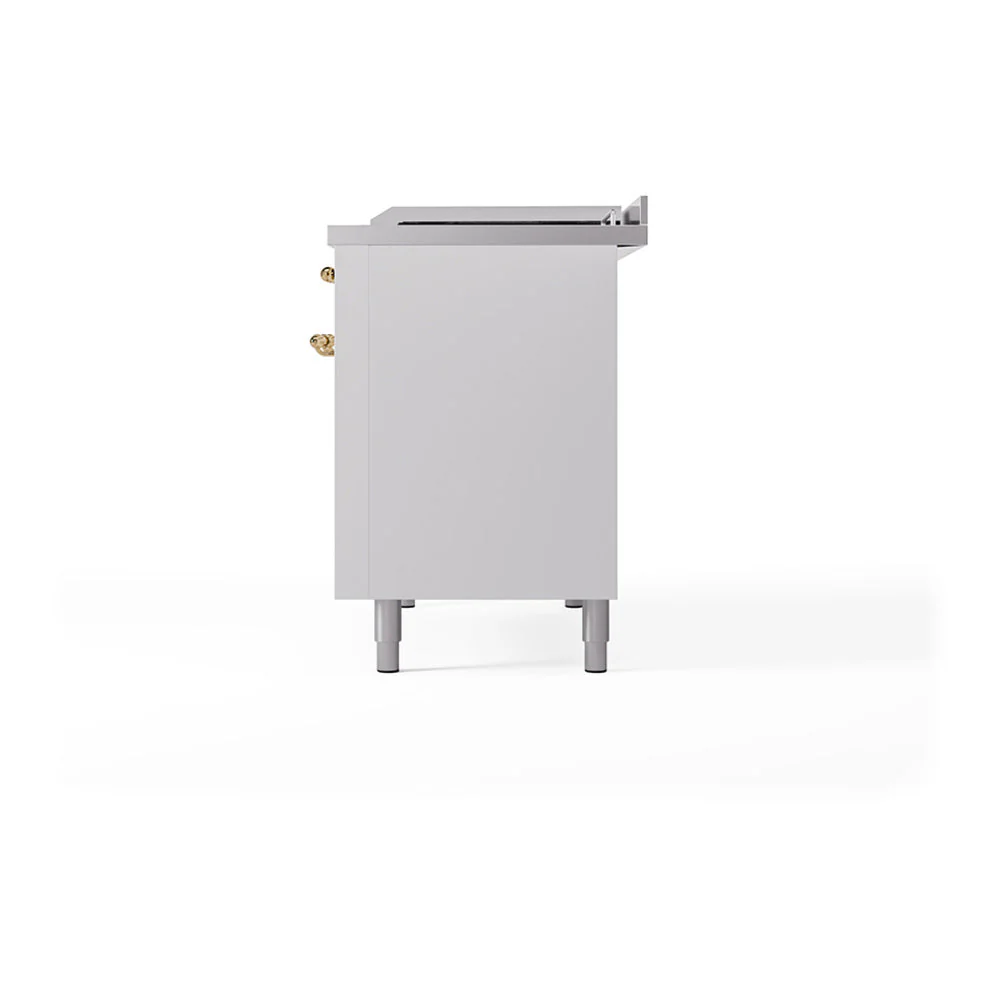 ILVE 48-Inch Nostalgie II Noblesse Natural Gas Dual Fuel Range with 5 Sealed Burners, Griddle, French Top and Solid Door Oven in White with Brass Trim (UN48FSQNMPWHG) - Image 5