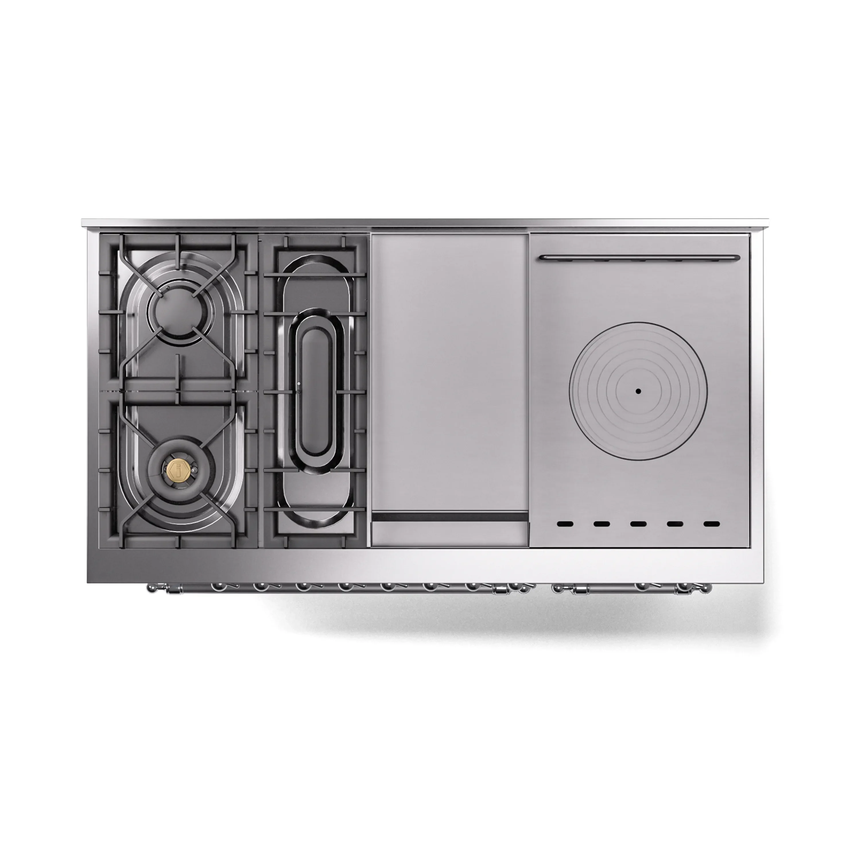 ILVE 48-Inch Nostalgie II Noblesse Natural Gas Dual Fuel Range with 5 Sealed Burners, Griddle, French Top and Triple Glass Door Oven in White with Chrome Trim (UN48FSNMPWHC) - Image 4