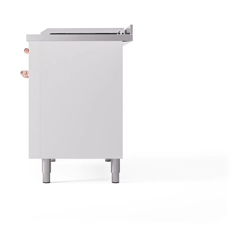 ILVE 48-Inch Nostalgie II Noblesse Natural Gas Dual Fuel Range with 5 Sealed Burners, Griddle, French Top and Solid Door Oven in White with Copper Trim (UN48FSQNMPWHP) - Image 5