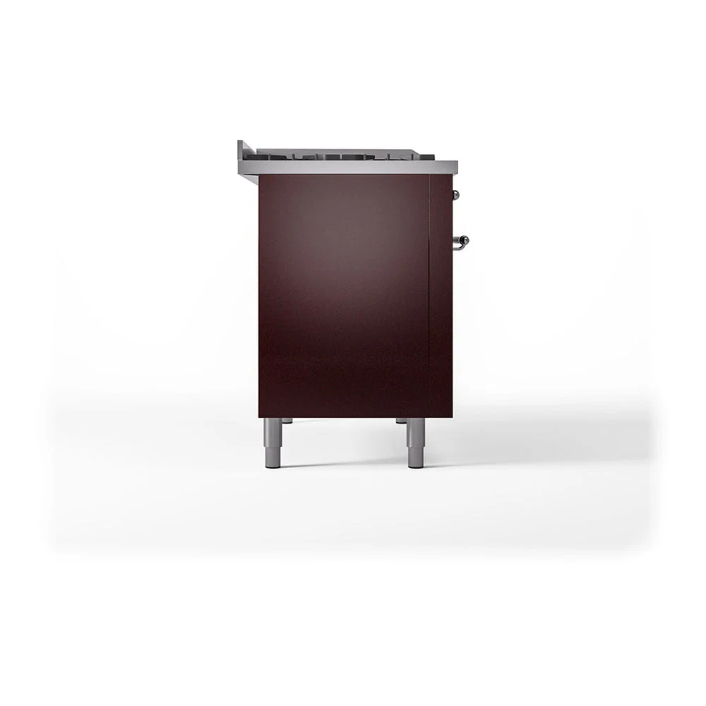 ILVE 48-Inch Nostalgie II Noblesse Propane Gas Dual Fuel Range with 5 Sealed Burners, Griddle, French Top and Solid Door Oven in Burgundy with Chrome Trim (UN48FSQNMPBUCLP) - Image 4