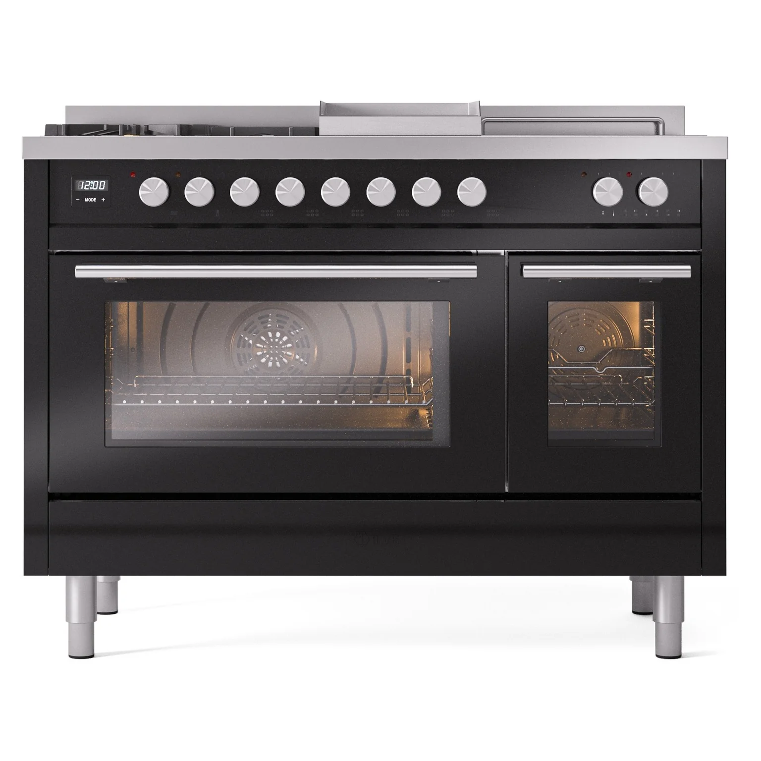 ILVE 48-inch Professional Plus II Propane Gas Dual Fuel Range with 5 Burners, Griddle, French Top, and Triple Glass Door Oven in Glossy Black (UP48FSWMPBKLP) - Image 2