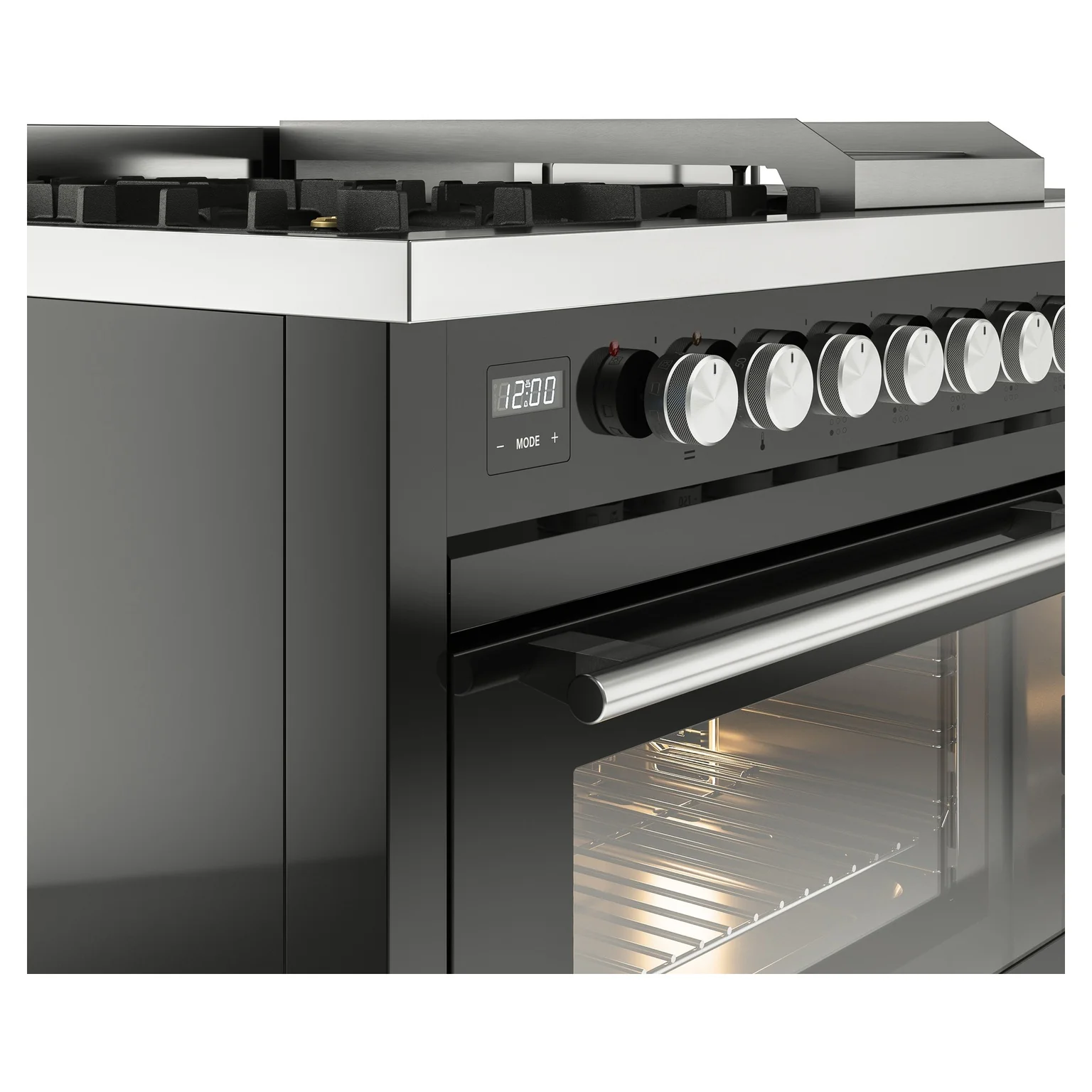 ILVE 48-inch Professional Plus II Propane Gas Dual Fuel Range with 5 Burners, Griddle, French Top, and Triple Glass Door Oven in Glossy Black (UP48FSWMPBKLP) - Image 3