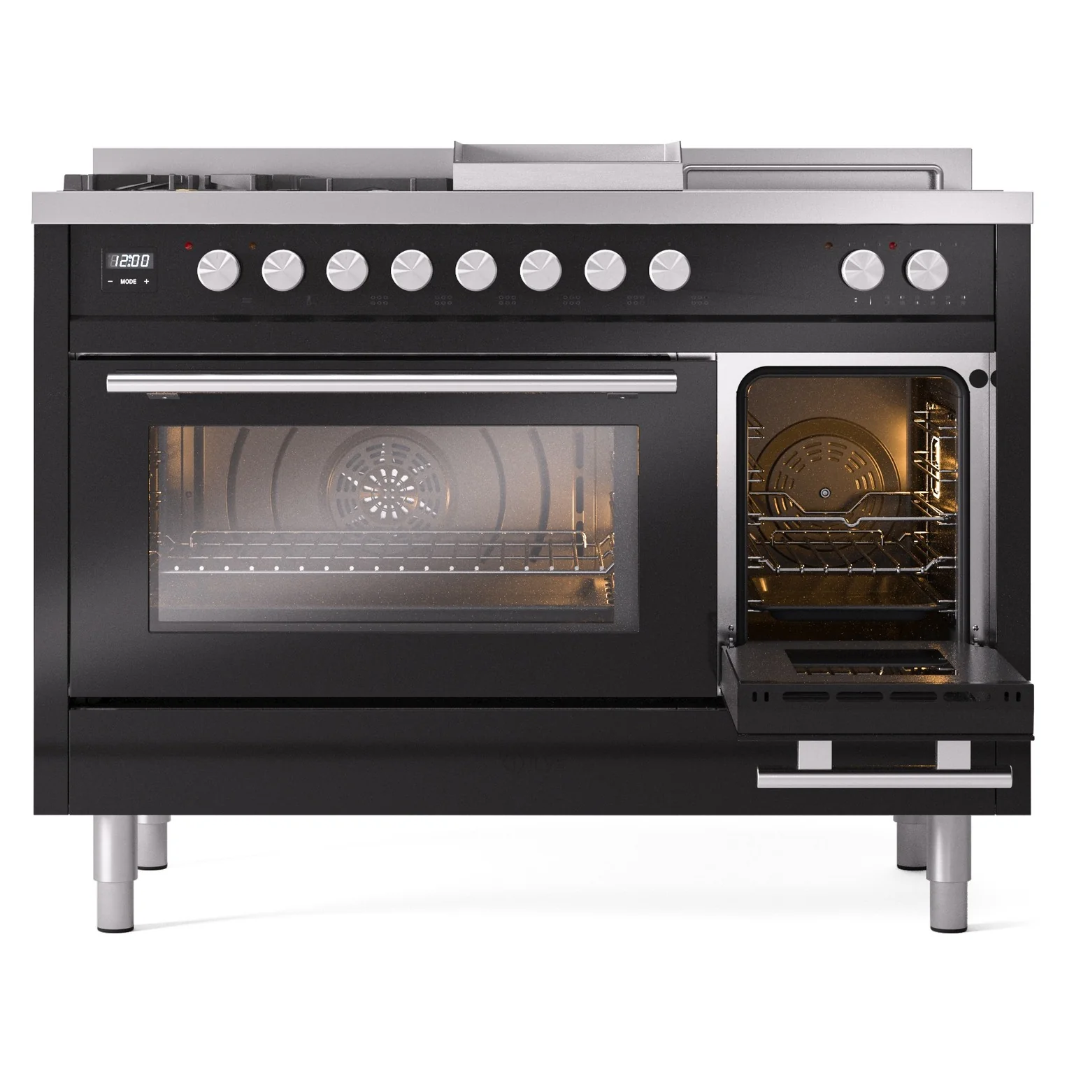 ILVE 48-inch Professional Plus II Propane Gas Dual Fuel Range with 5 Burners, Griddle, French Top, and Triple Glass Door Oven in Glossy Black (UP48FSWMPBKLP) - Image 7