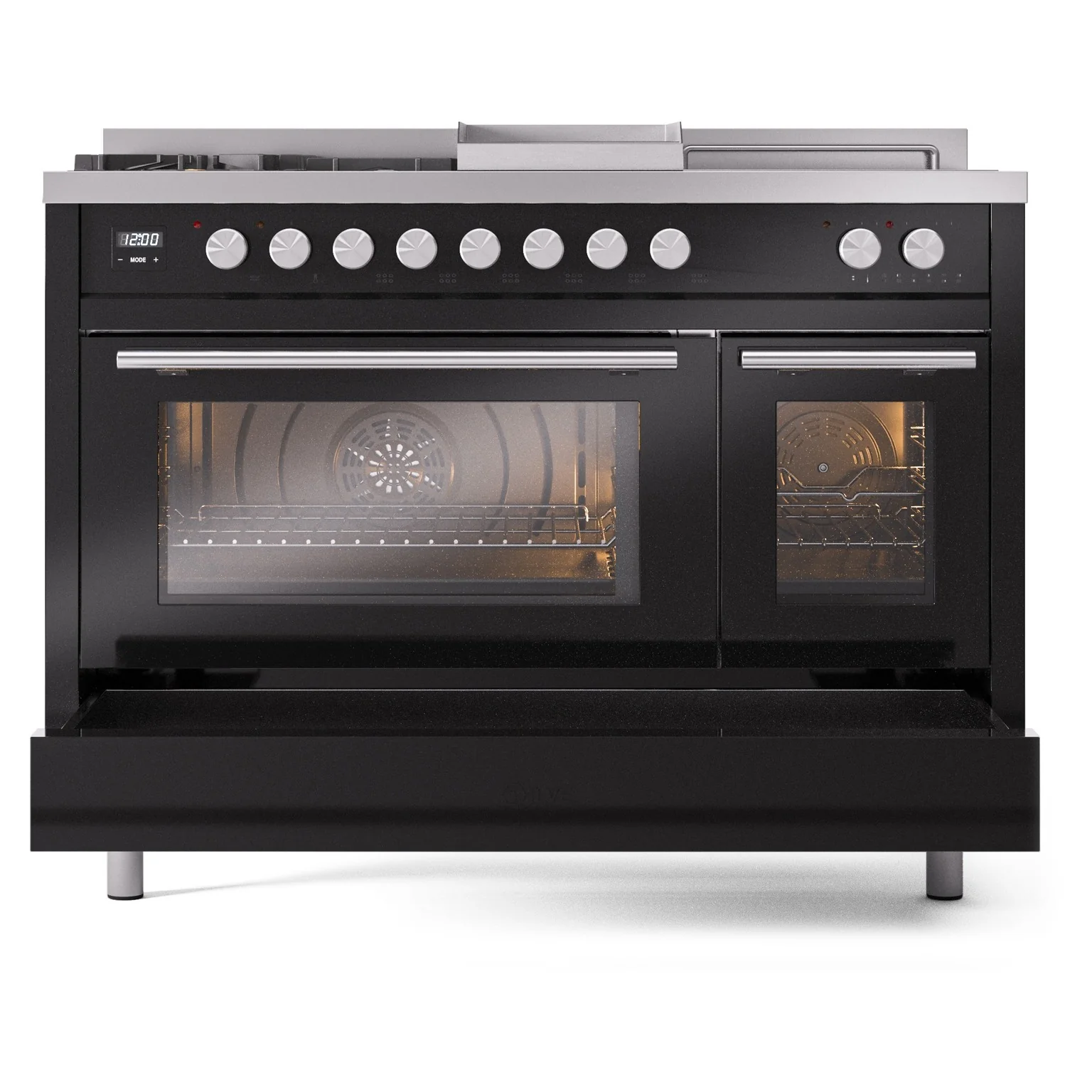 ILVE 48-inch Professional Plus II Propane Gas Dual Fuel Range with 5 Burners, Griddle, French Top, and Triple Glass Door Oven in Glossy Black (UP48FSWMPBKLP) - Image 8