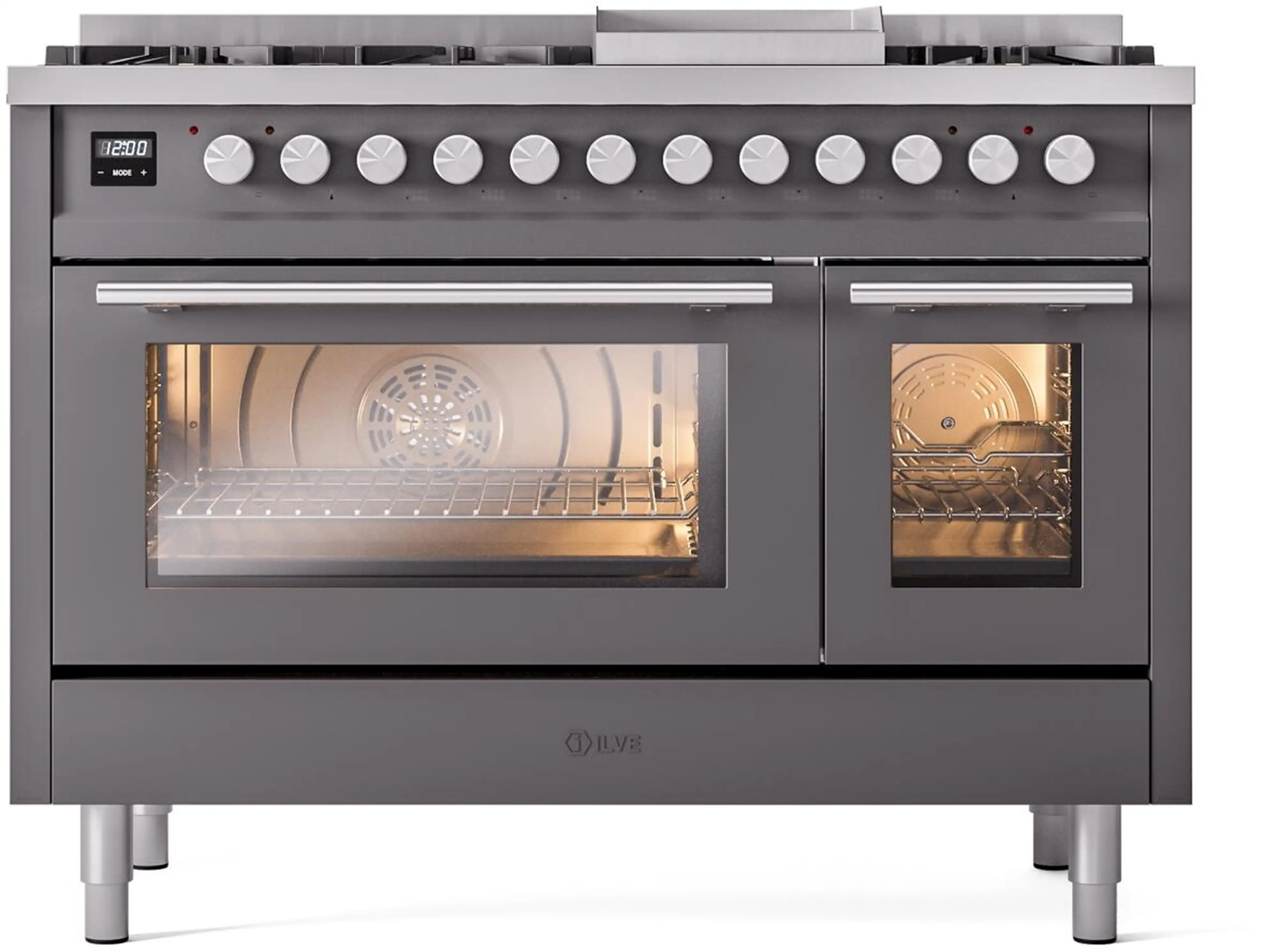 ILVE 48-Inch Professional Plus II Freestanding Natural Gas Dual Fuel Range with 8 Sealed Burner in Matte Graphite (UP48FWMPMG) - Image 2