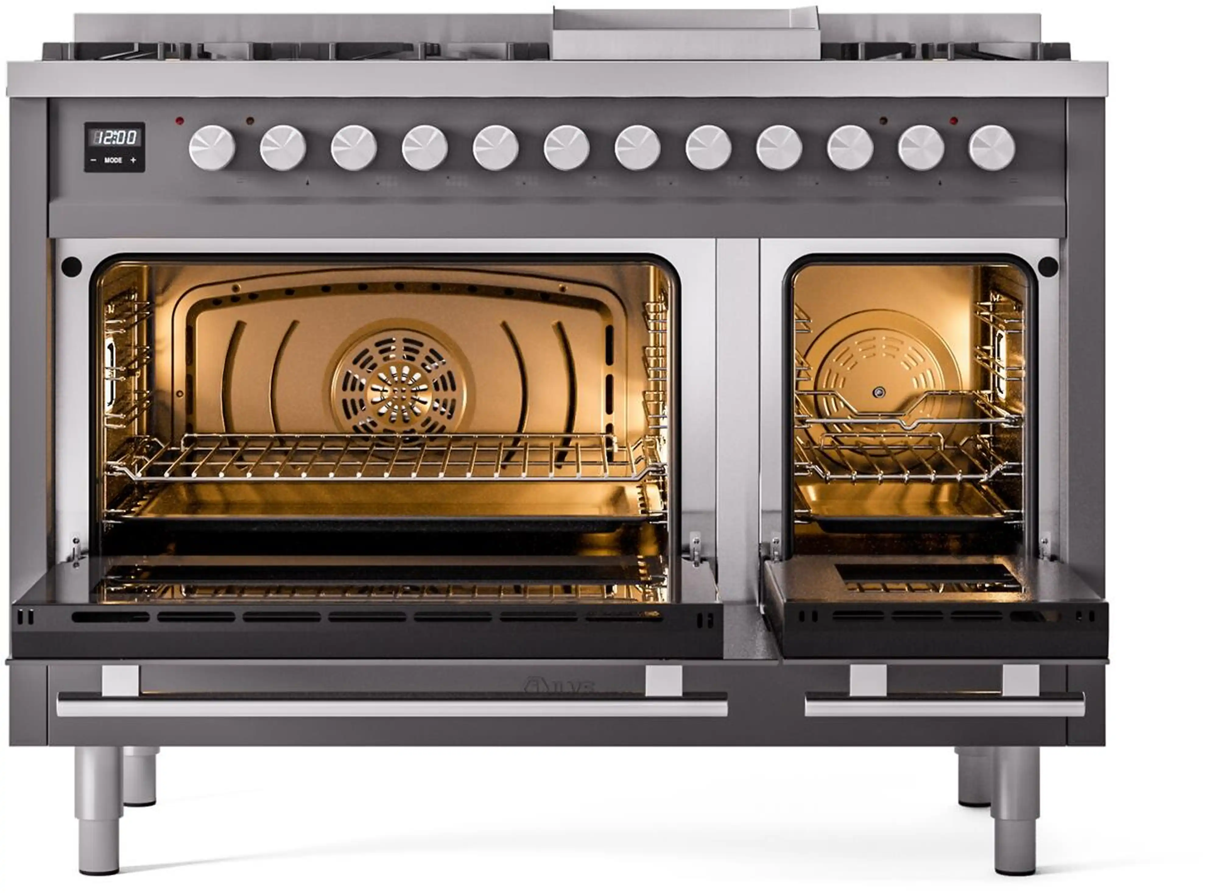 ILVE 48-Inch Professional Plus II Freestanding Natural Gas Dual Fuel Range with 8 Sealed Burner in Matte Graphite (UP48FWMPMG) - Image 3