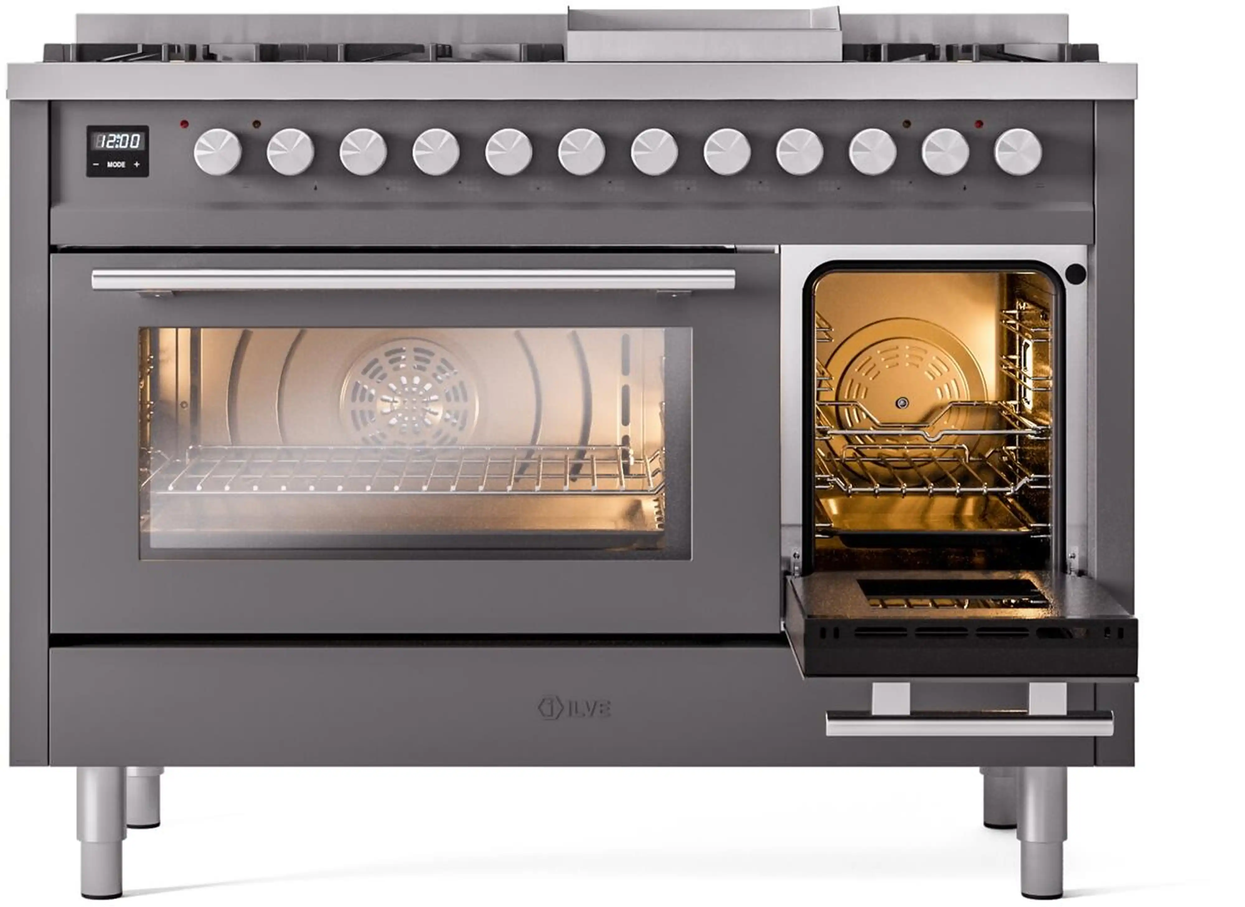 ILVE 48-Inch Professional Plus II Freestanding Natural Gas Dual Fuel Range with 8 Sealed Burner in Matte Graphite (UP48FWMPMG) - Image 4