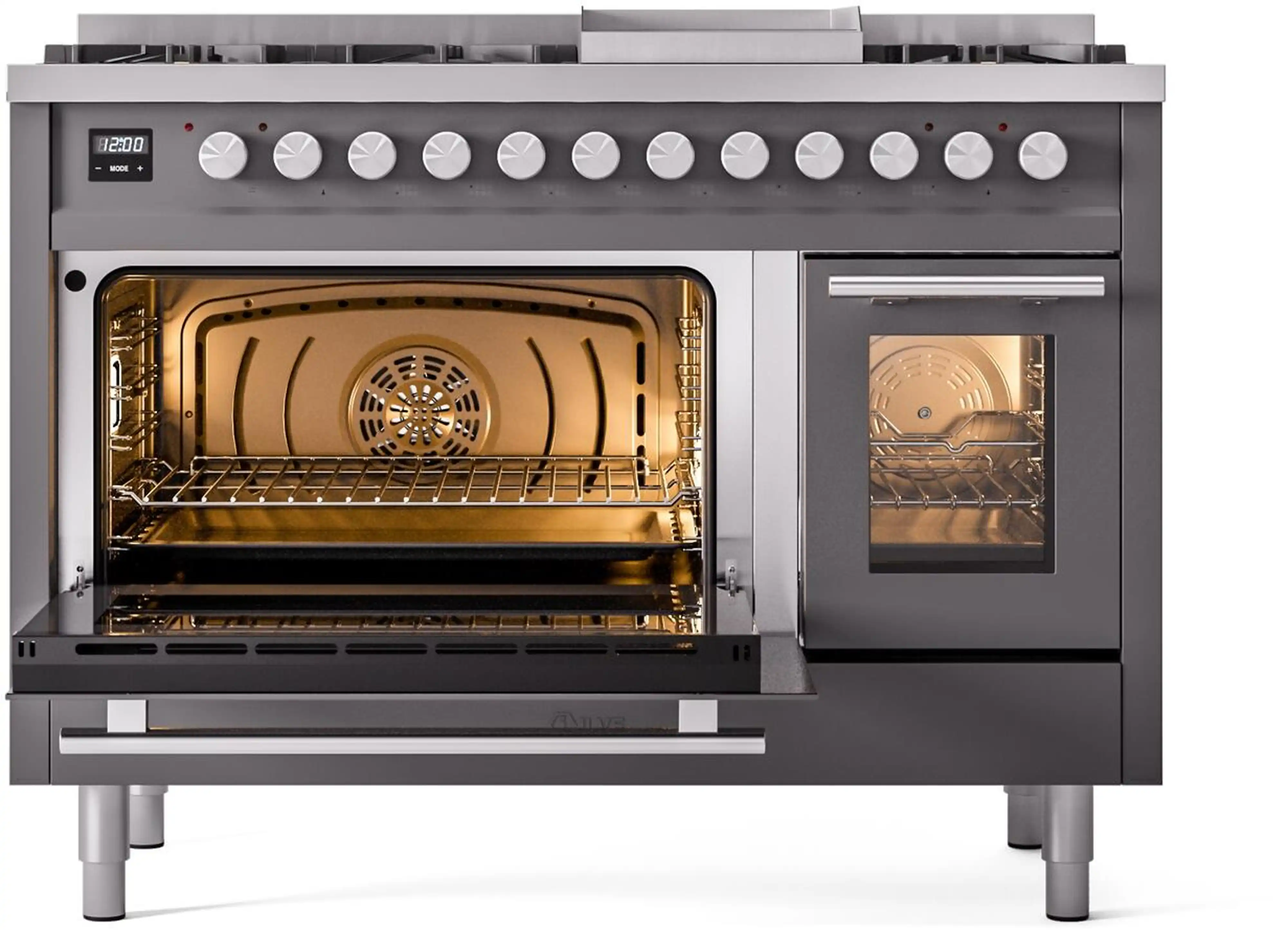ILVE 48-Inch Professional Plus II Freestanding Natural Gas Dual Fuel Range with 8 Sealed Burner in Matte Graphite (UP48FWMPMG) - Image 5
