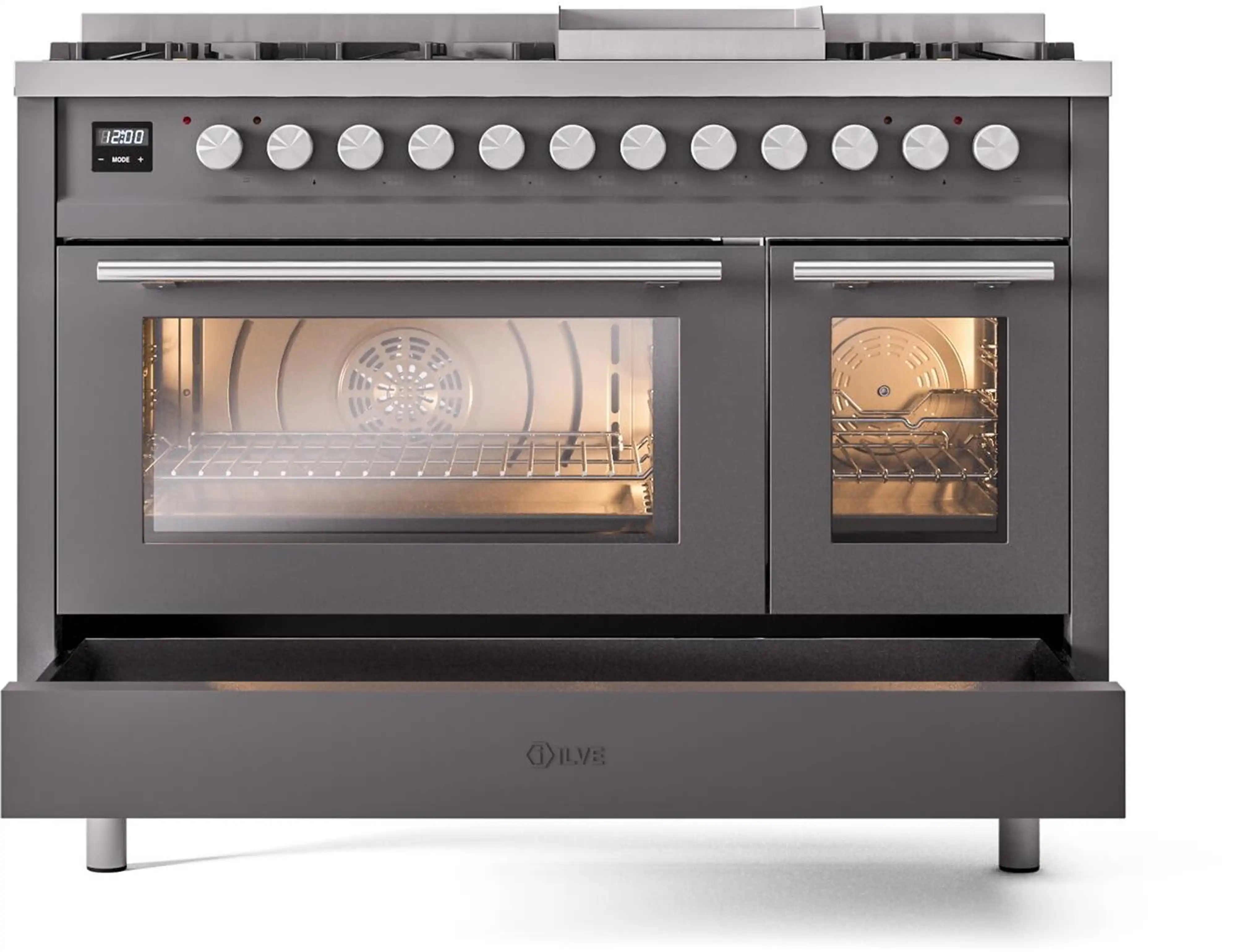 ILVE 48-Inch Professional Plus II Freestanding Natural Gas Dual Fuel Range with 8 Sealed Burner in Matte Graphite (UP48FWMPMG) - Image 6