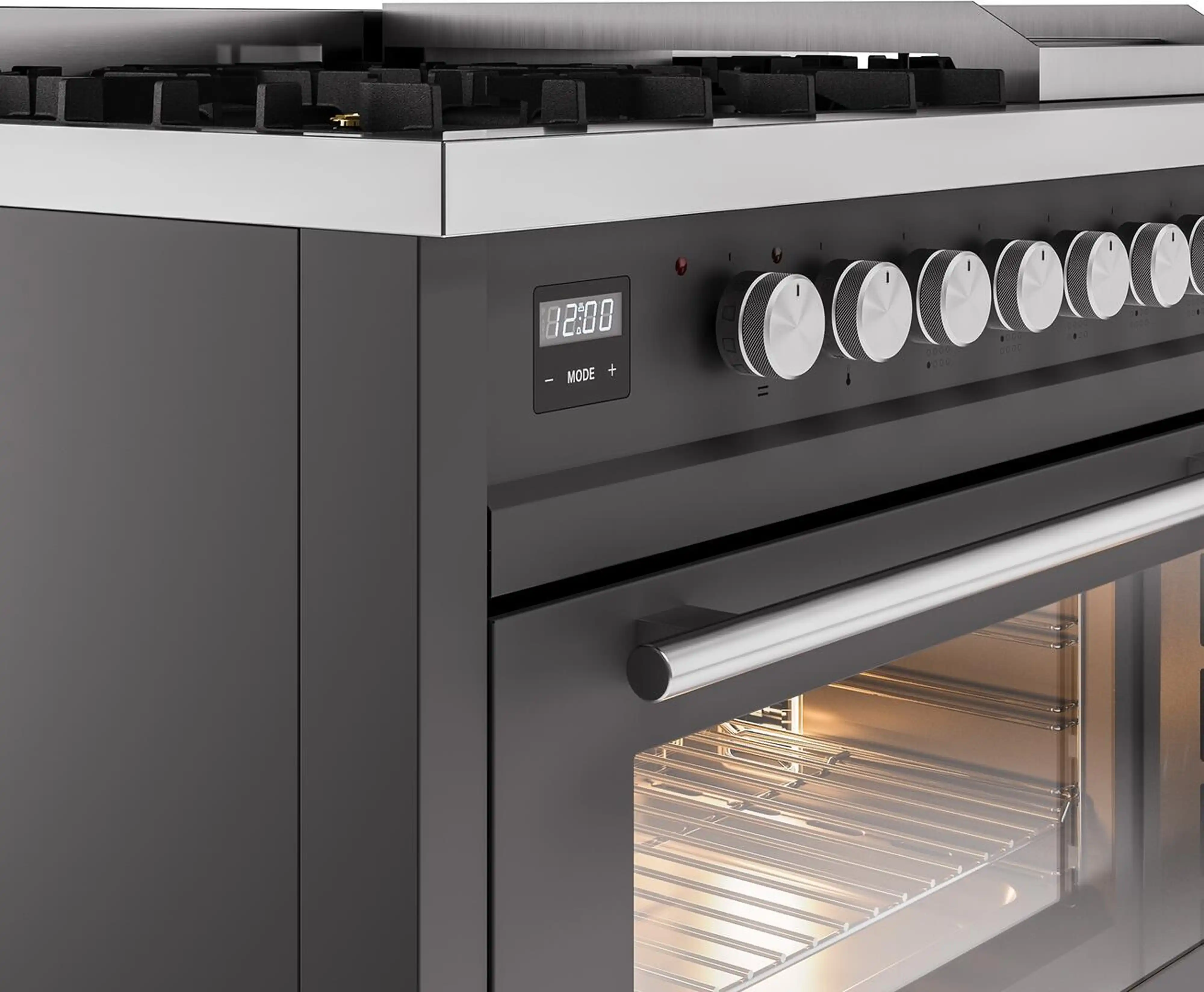 ILVE 48-Inch Professional Plus II Freestanding Natural Gas Dual Fuel Range with 8 Sealed Burner in Matte Graphite (UP48FWMPMG) - Image 8