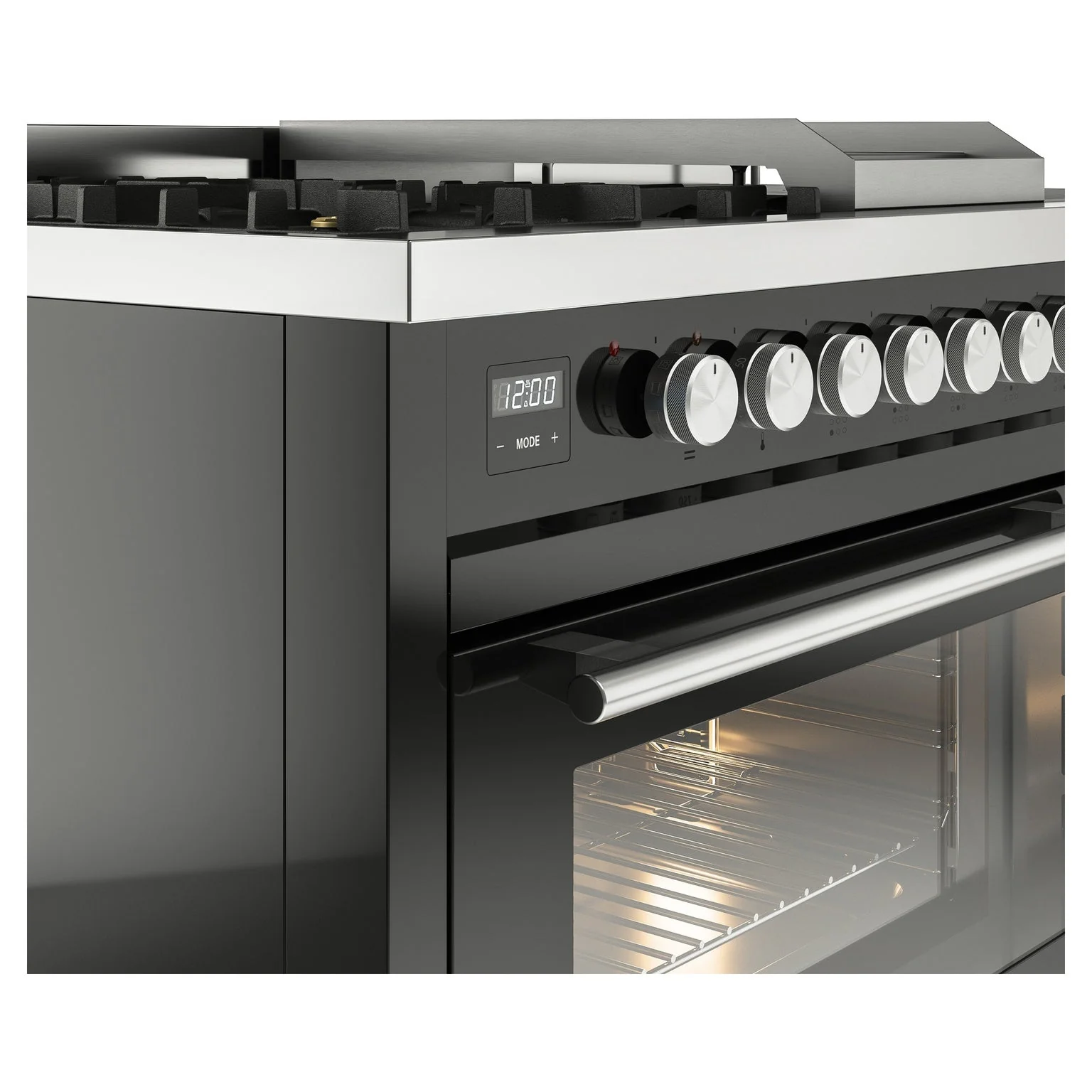 ILVE 48-inch Professional Plus II Natural Gas Dual Fuel Range with 5 Burners, Griddle, French Top, and Triple Glass Door Oven in Glossy Black (UP48FSWMPBK) - Image 3