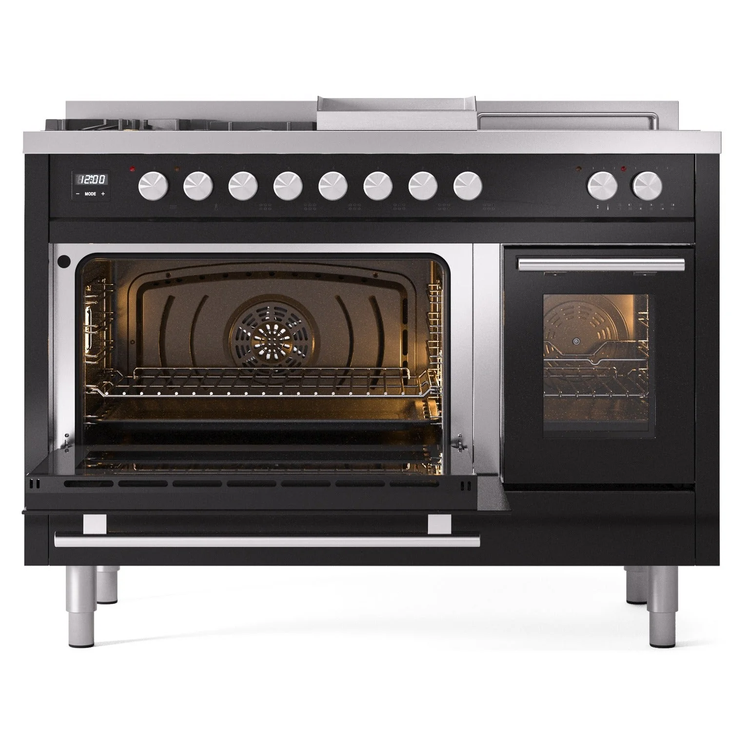 ILVE 48-inch Professional Plus II Natural Gas Dual Fuel Range with 5 Burners, Griddle, French Top, and Triple Glass Door Oven in Glossy Black (UP48FSWMPBK) - Image 6
