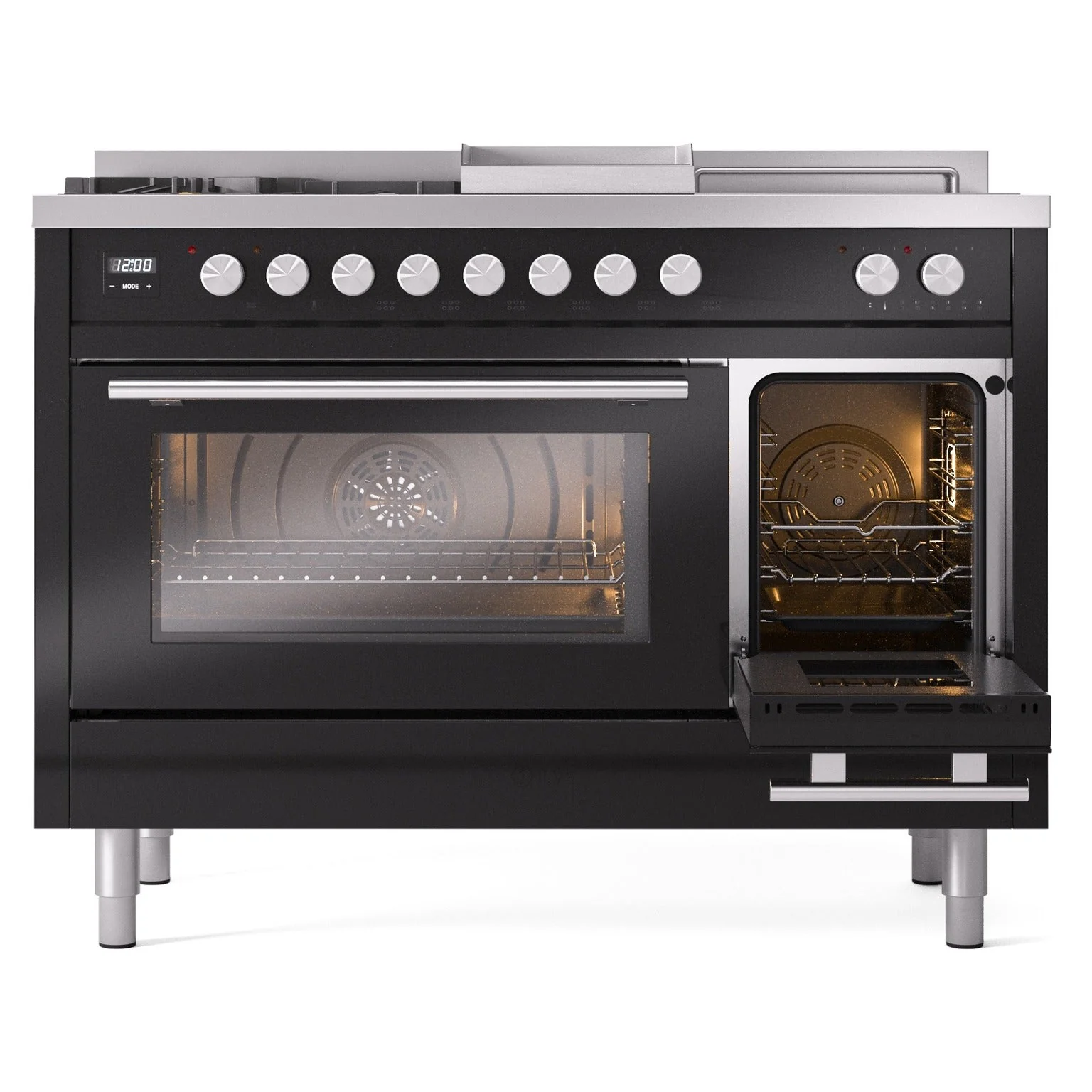 ILVE 48-inch Professional Plus II Natural Gas Dual Fuel Range with 5 Burners, Griddle, French Top, and Triple Glass Door Oven in Glossy Black (UP48FSWMPBK) - Image 7