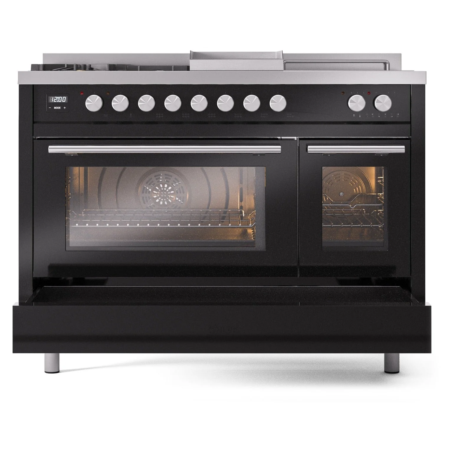 ILVE 48-inch Professional Plus II Natural Gas Dual Fuel Range with 5 Burners, Griddle, French Top, and Triple Glass Door Oven in Glossy Black (UP48FSWMPBK) - Image 8