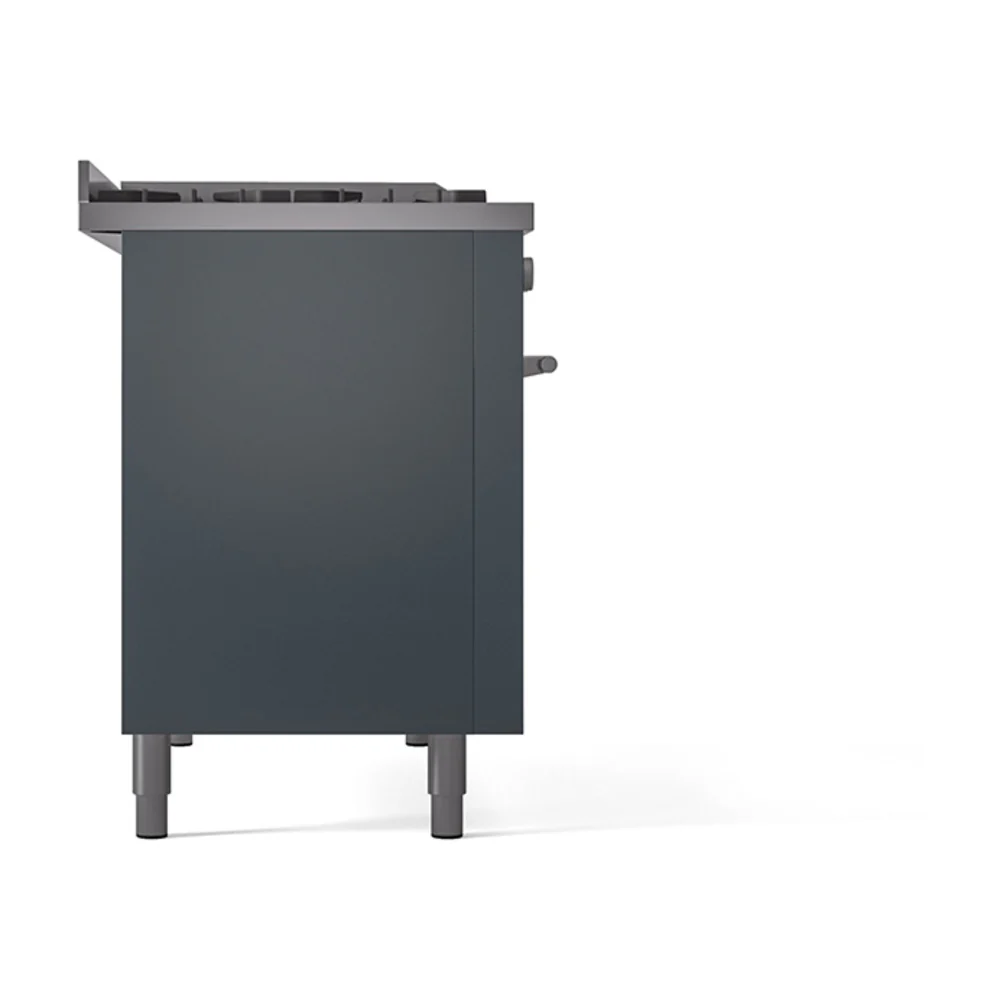ILVE 48-Inch Professional Plus II Natural Gas Dual Fuel Range with 8 Burners, Griddle, and Solid Door Oven in Blue Grey (UP48FQMPBG) - Image 4