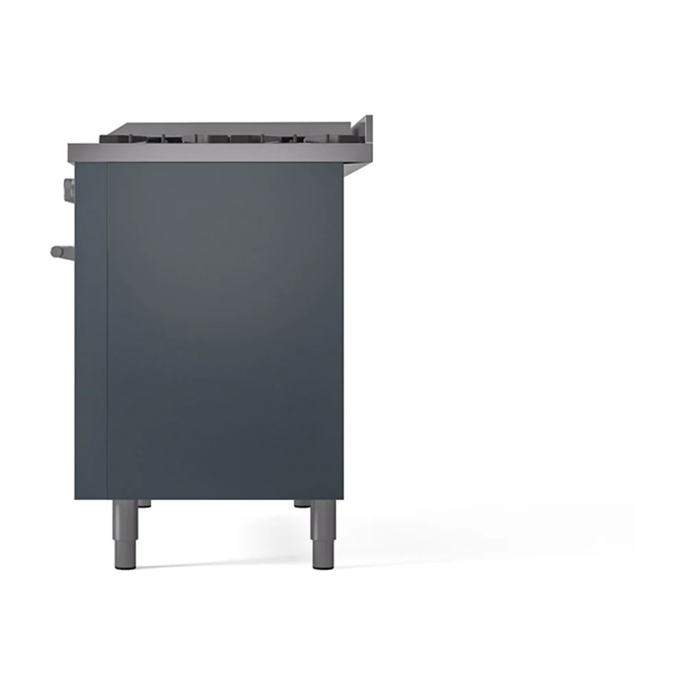 ILVE 48-Inch Professional Plus II Natural Gas Dual Fuel Range with 8 Burners, Griddle, and Solid Door Oven in Blue Grey (UP48FQMPBG) - Image 5