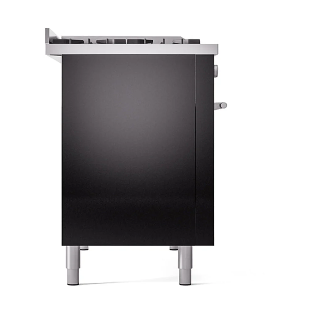 ILVE 48-Inch Professional Plus II Natural Gas Dual Fuel Range with 8 Burners, Griddle, and Solid Door Oven in Glossy Black (UP48FQMPBK) - Image 4