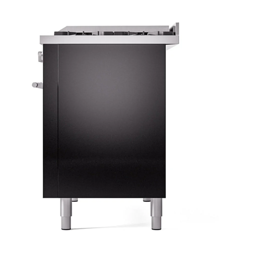 ILVE 48-Inch Professional Plus II Natural Gas Dual Fuel Range with 8 Burners, Griddle, and Solid Door Oven in Glossy Black (UP48FQMPBK) - Image 5