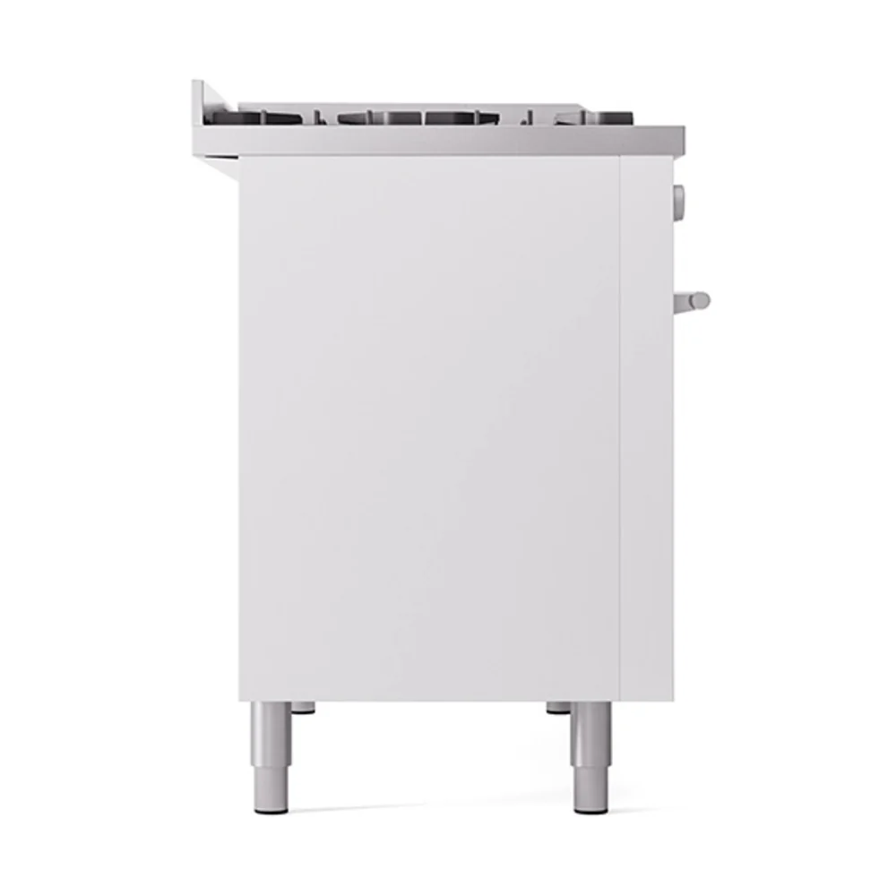 ILVE 48-inch Professional Plus II Natural Gas Dual Fuel Range with 8 Burners, Griddle, and Solid Door Oven in White (UP48FQMPWH) - Image 4