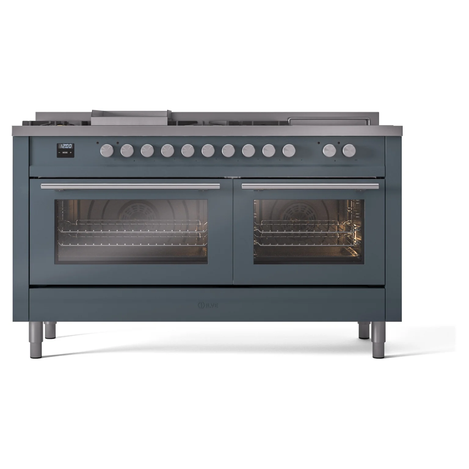 ILVE Professional Plus II 60-Inch Propane Gas Dual Fuel Range with 7 Burners, Griddle, & French Top with Triple Glass Door Oven in Blue Grey (UP60FSWMPBGLP) - Image 2