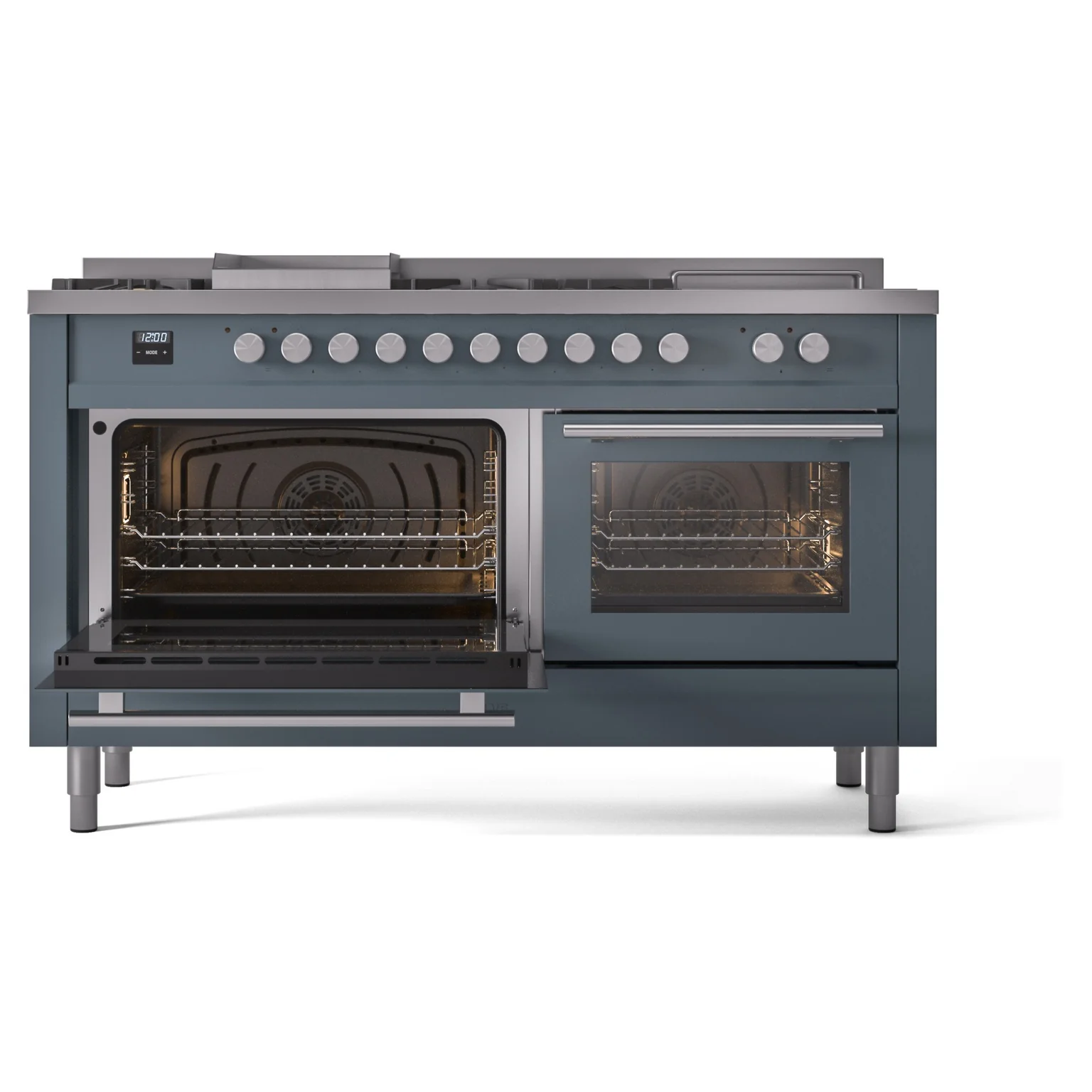 ILVE Professional Plus II 60-Inch Propane Gas Dual Fuel Range with 7 Burners, Griddle, & French Top with Triple Glass Door Oven in Blue Grey (UP60FSWMPBGLP) - Image 5
