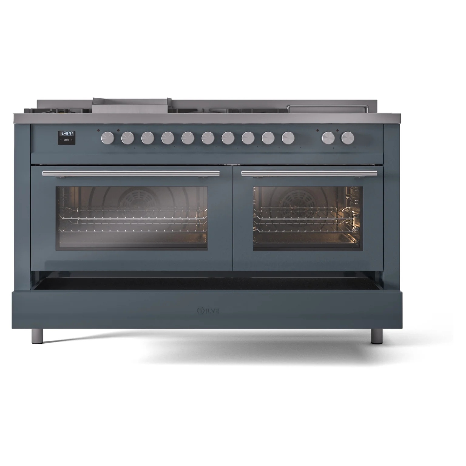 ILVE Professional Plus II 60-Inch Propane Gas Dual Fuel Range with 7 Burners, Griddle, & French Top with Triple Glass Door Oven in Blue Grey (UP60FSWMPBGLP) - Image 7
