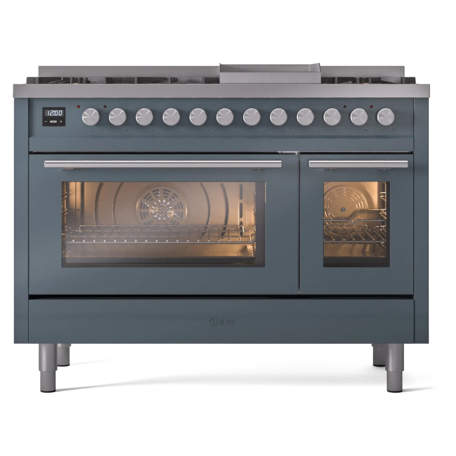 ILVE 48-Inch Professional Plus II Freestanding Propane Gas Dual Fuel Range with 8 Sealed Burner in Blue Grey (UP48FWMPBGLP) - Image 2