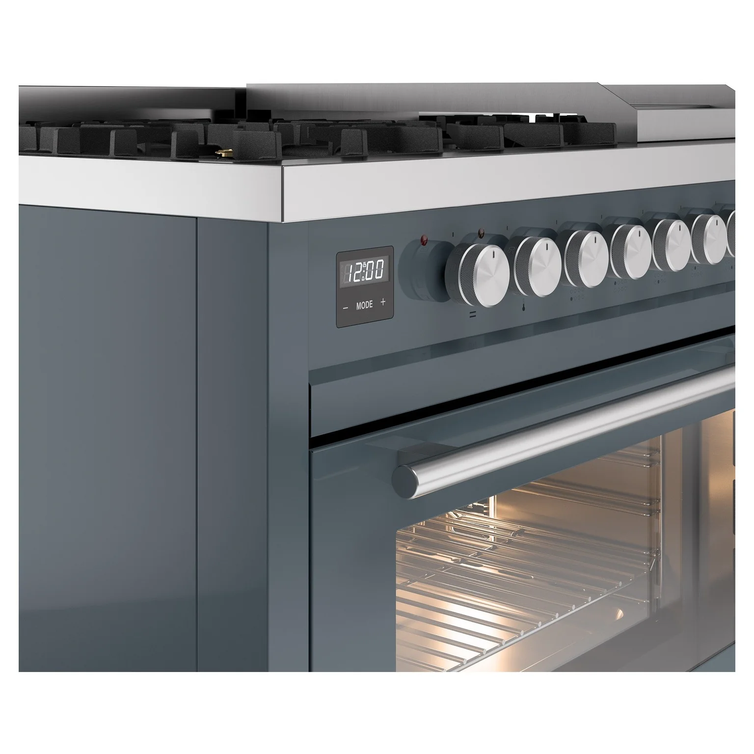 ILVE 48-Inch Professional Plus II Freestanding Propane Gas Dual Fuel Range with 8 Sealed Burner in Blue Grey (UP48FWMPBGLP) - Image 3