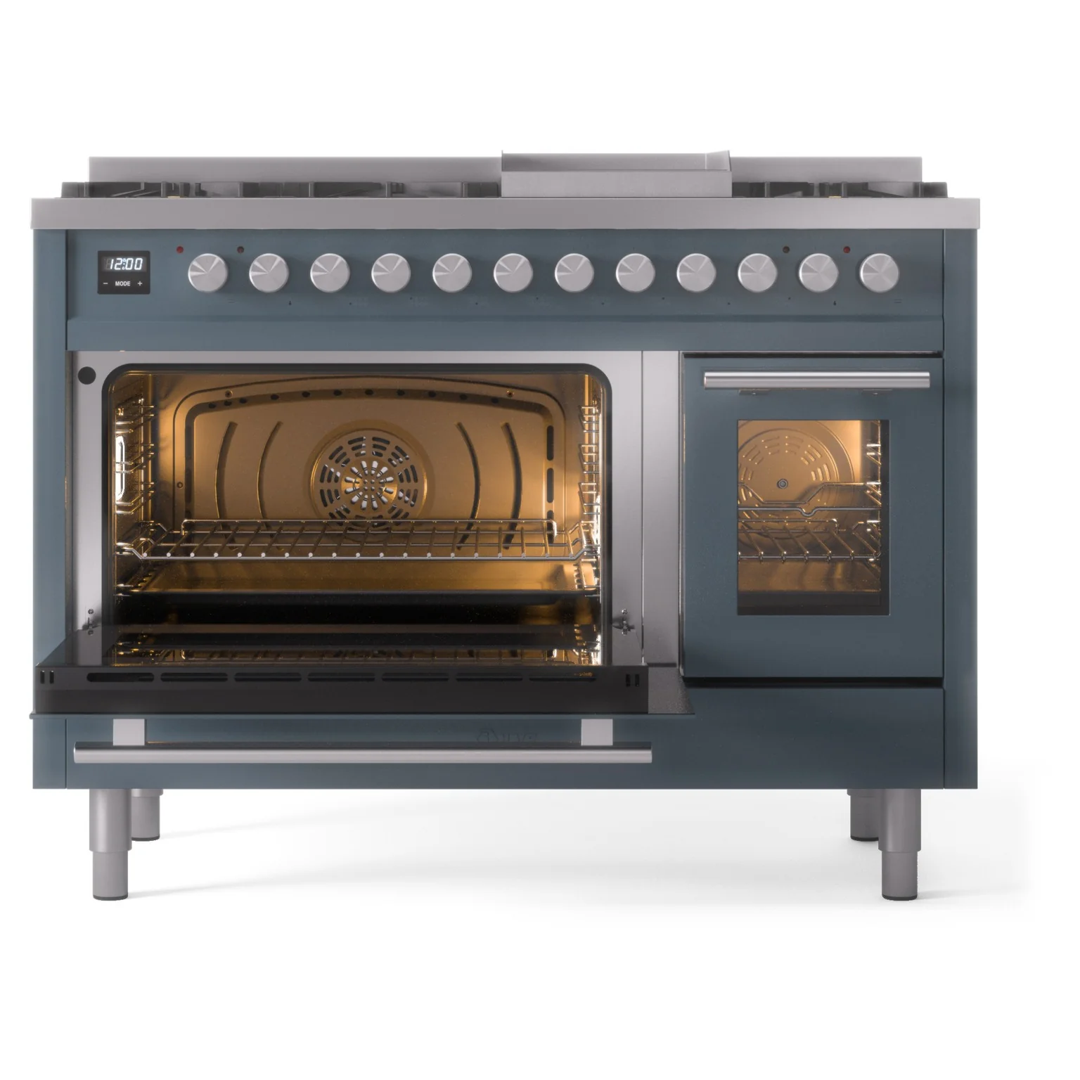 ILVE 48-Inch Professional Plus II Freestanding Propane Gas Dual Fuel Range with 8 Sealed Burner in Blue Grey (UP48FWMPBGLP) - Image 5