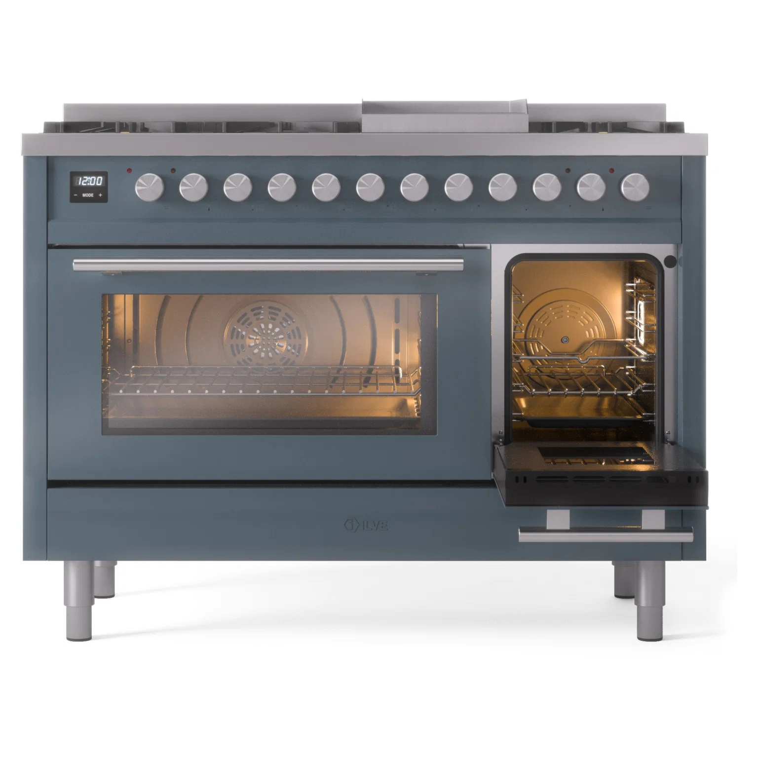 ILVE 48-Inch Professional Plus II Freestanding Propane Gas Dual Fuel Range with 8 Sealed Burner in Blue Grey (UP48FWMPBGLP) - Image 6