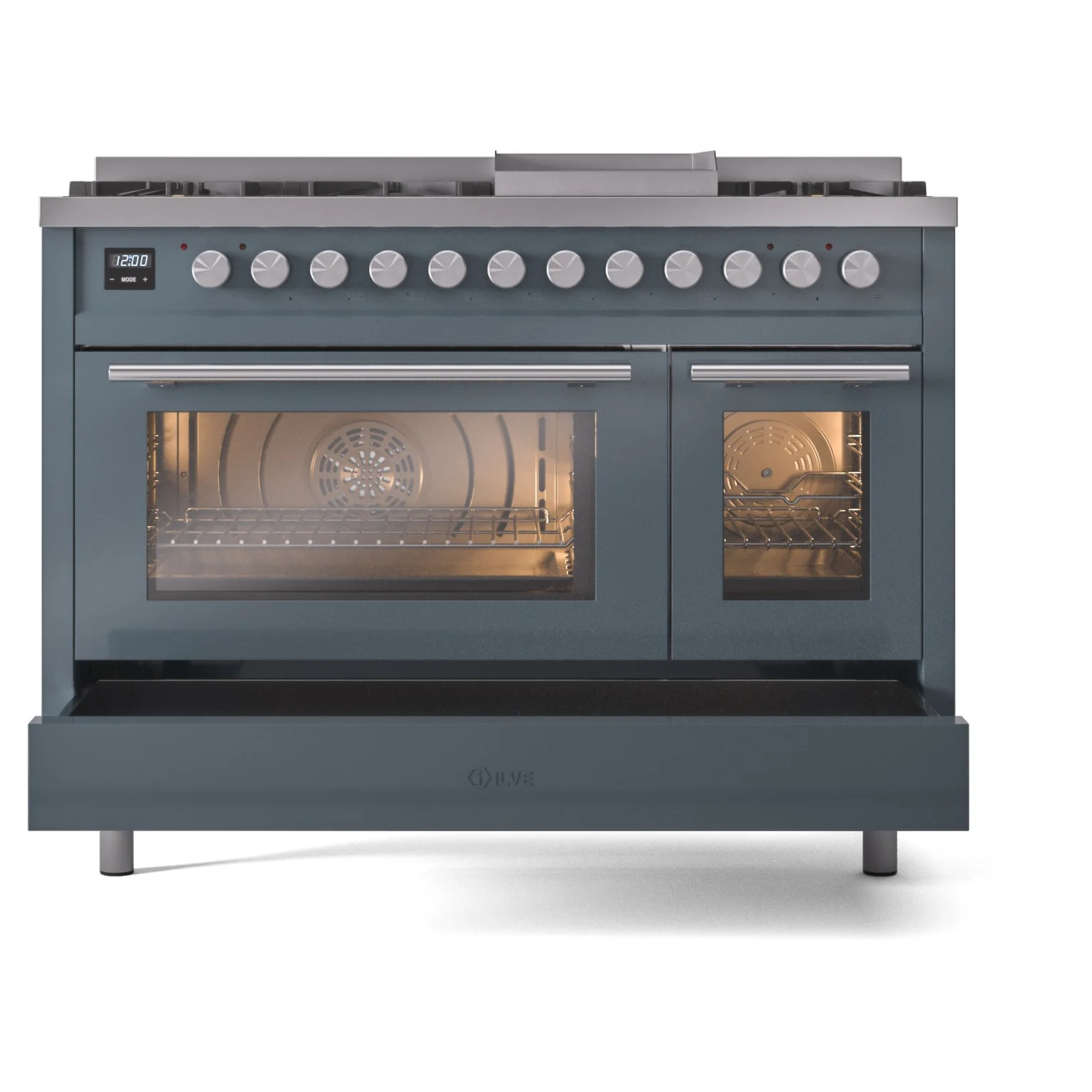 ILVE 48-Inch Professional Plus II Freestanding Propane Gas Dual Fuel Range with 8 Sealed Burner in Blue Grey (UP48FWMPBGLP) - Image 7