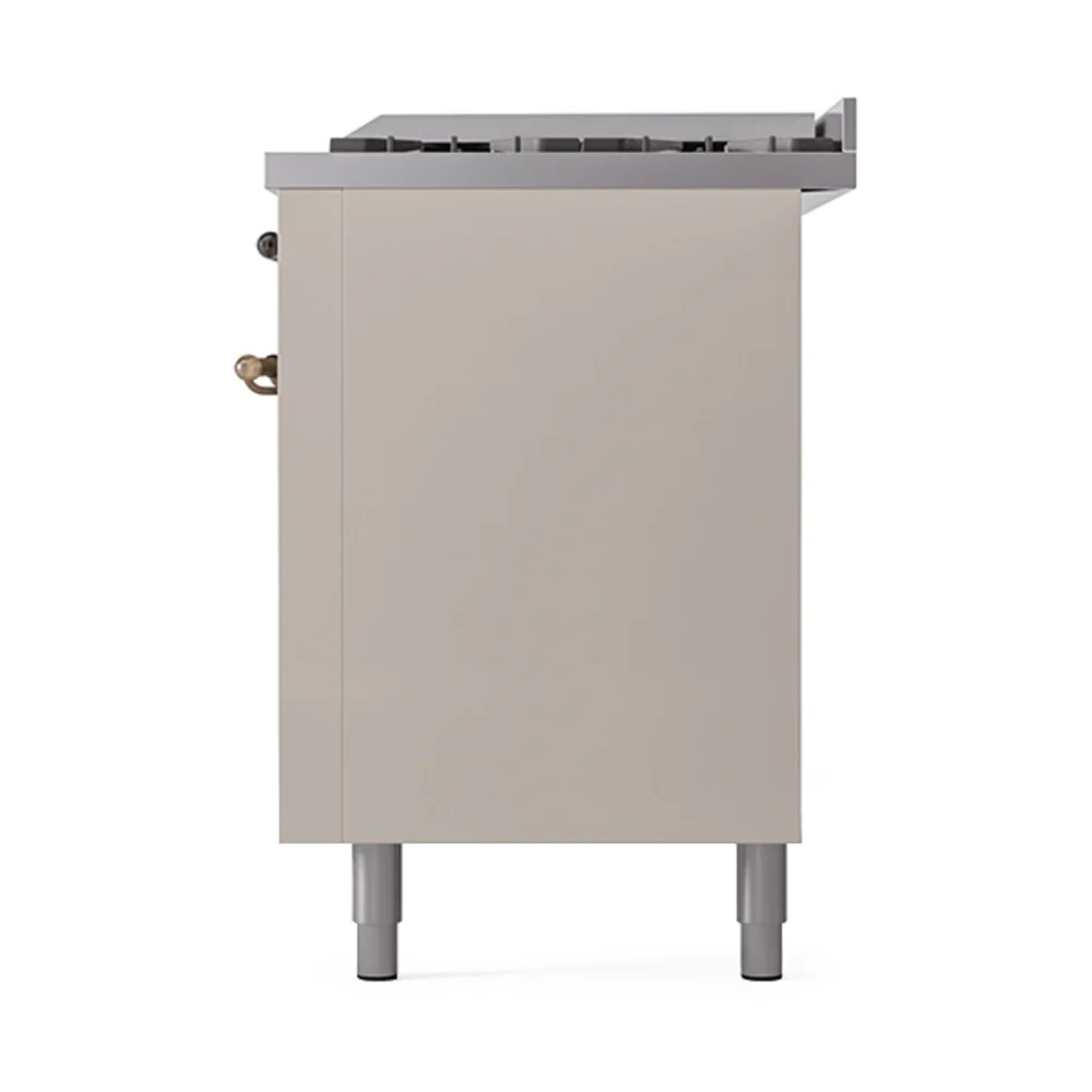 ILVE 60-Inch Nostalgie II Natural Gas Dual Fuel Range with 9 Burners, Griddle and Solid Door Oven in Antique White with Bronze Trim (UP60FQNMPAWB) - Image 5