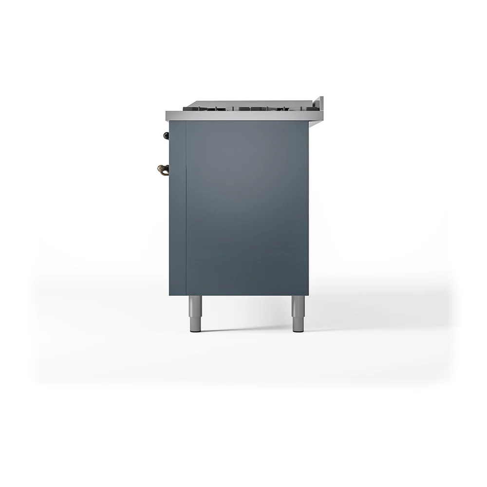ILVE 60-Inch Nostalgie II Natural Gas Dual Fuel Range with 9 Burners, Griddle and Solid Door Oven in Blue Grey with Bronze Trim (UP60FQNMPBGB) - Image 5