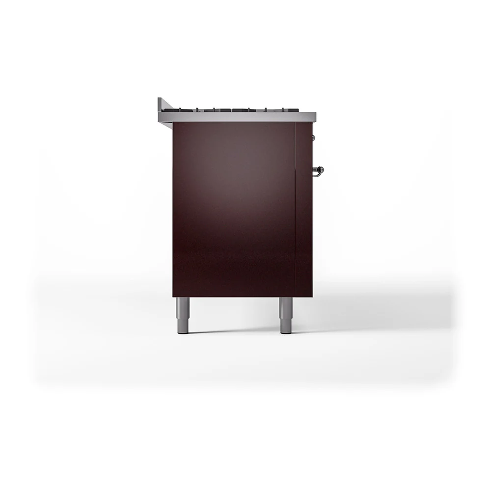 ILVE 60-Inch Nostalgie II Natural Gas Dual Fuel Range with 9 Burners, Griddle and Solid Door Oven in Burgundy with Chrome Trim (UP60FQNMPBUC) - Image 4