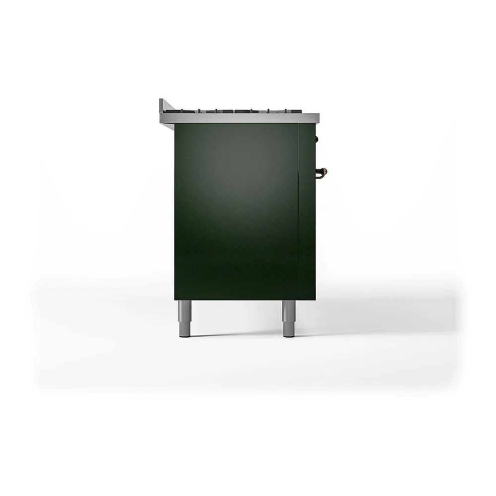 ILVE 60-Inch Nostalgie II Natural Gas Dual Fuel Range with 9 Burners, Griddle and Solid Door Oven in Emerald Green with Bronze Trim (UP60FQNMPEGB) - Image 4