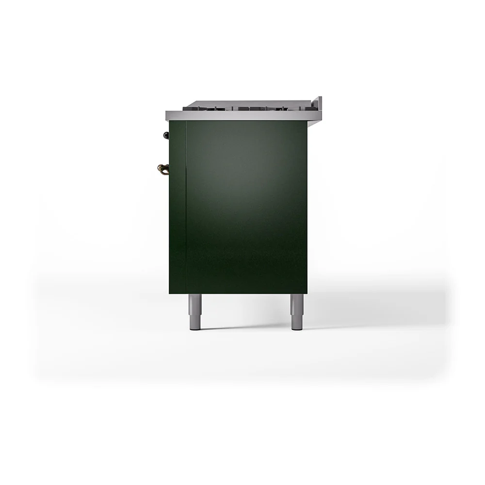 ILVE 60-Inch Nostalgie II Natural Gas Dual Fuel Range with 9 Burners, Griddle and Solid Door Oven in Emerald Green with Bronze Trim (UP60FQNMPEGB) - Image 5