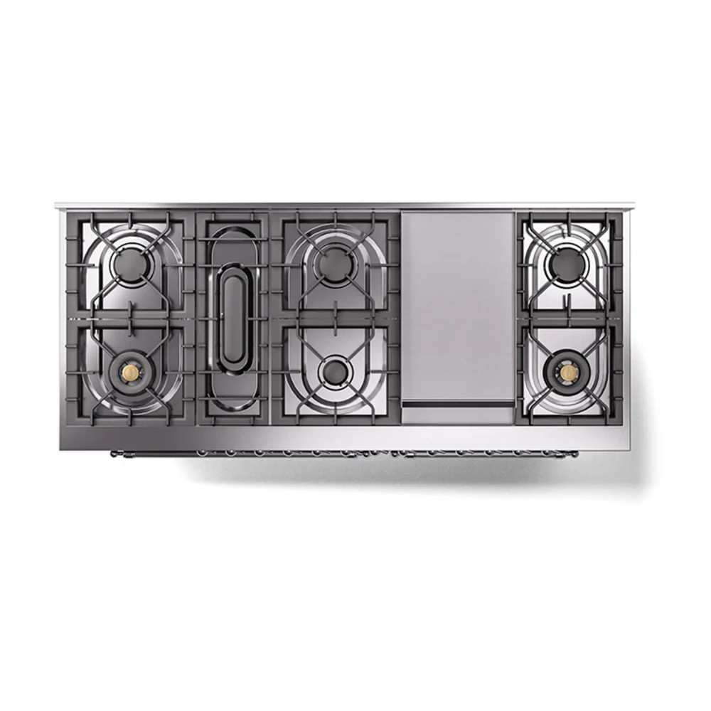 ILVE 60-Inch Nostalgie II Natural Gas Dual Fuel Range with 9 Burners, Griddle and Solid Door Oven in Glossy Black with Chrome Trim (UP60FQNMPBKC) - Image 3