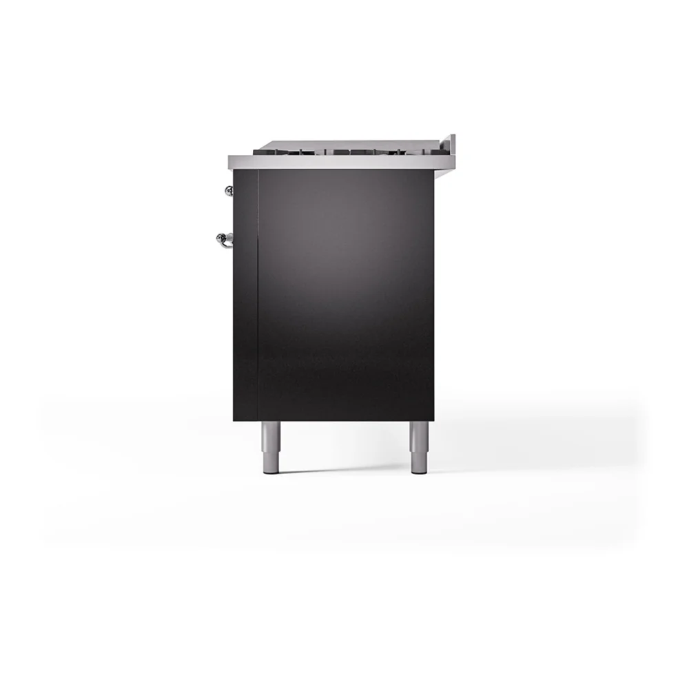 ILVE 60-Inch Nostalgie II Natural Gas Dual Fuel Range with 9 Burners, Griddle and Solid Door Oven in Glossy Black with Chrome Trim (UP60FQNMPBKC) - Image 5