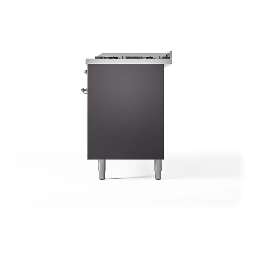 ILVE 60-Inch Nostalgie II Natural Gas Dual Fuel Range with 9 Burners, Griddle, and Solid Door Oven in Matte Graphite with Chrome Trim (UP60FQNMPMGC) - Image 5