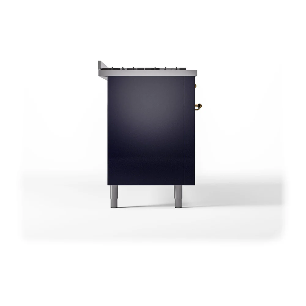 ILVE 60-Inch Nostalgie II Natural Gas Dual Fuel Range with 9 Burners, Griddle, and Solid Door Oven in Midnight Blue with Brass Trim (UP60FQNMPMBG) - Image 4