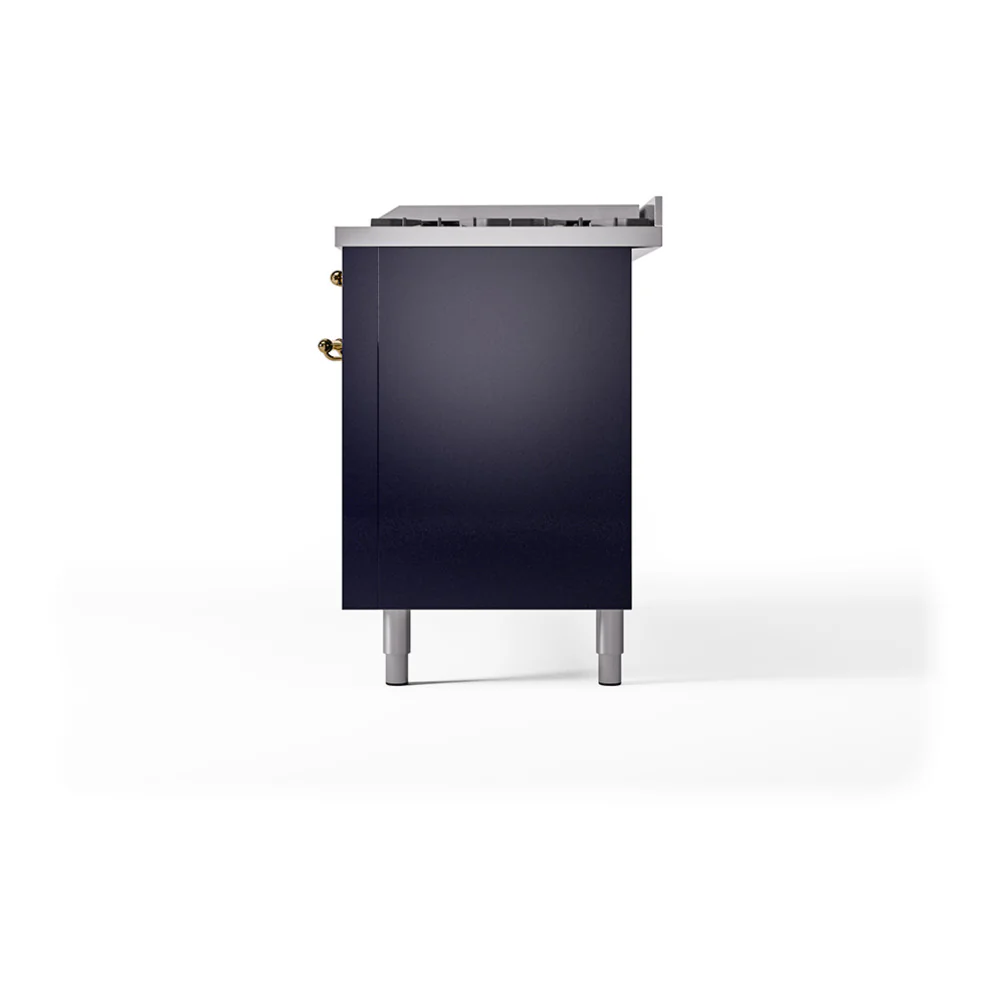 ILVE 60-Inch Nostalgie II Natural Gas Dual Fuel Range with 9 Burners, Griddle, and Solid Door Oven in Midnight Blue with Brass Trim (UP60FQNMPMBG) - Image 5