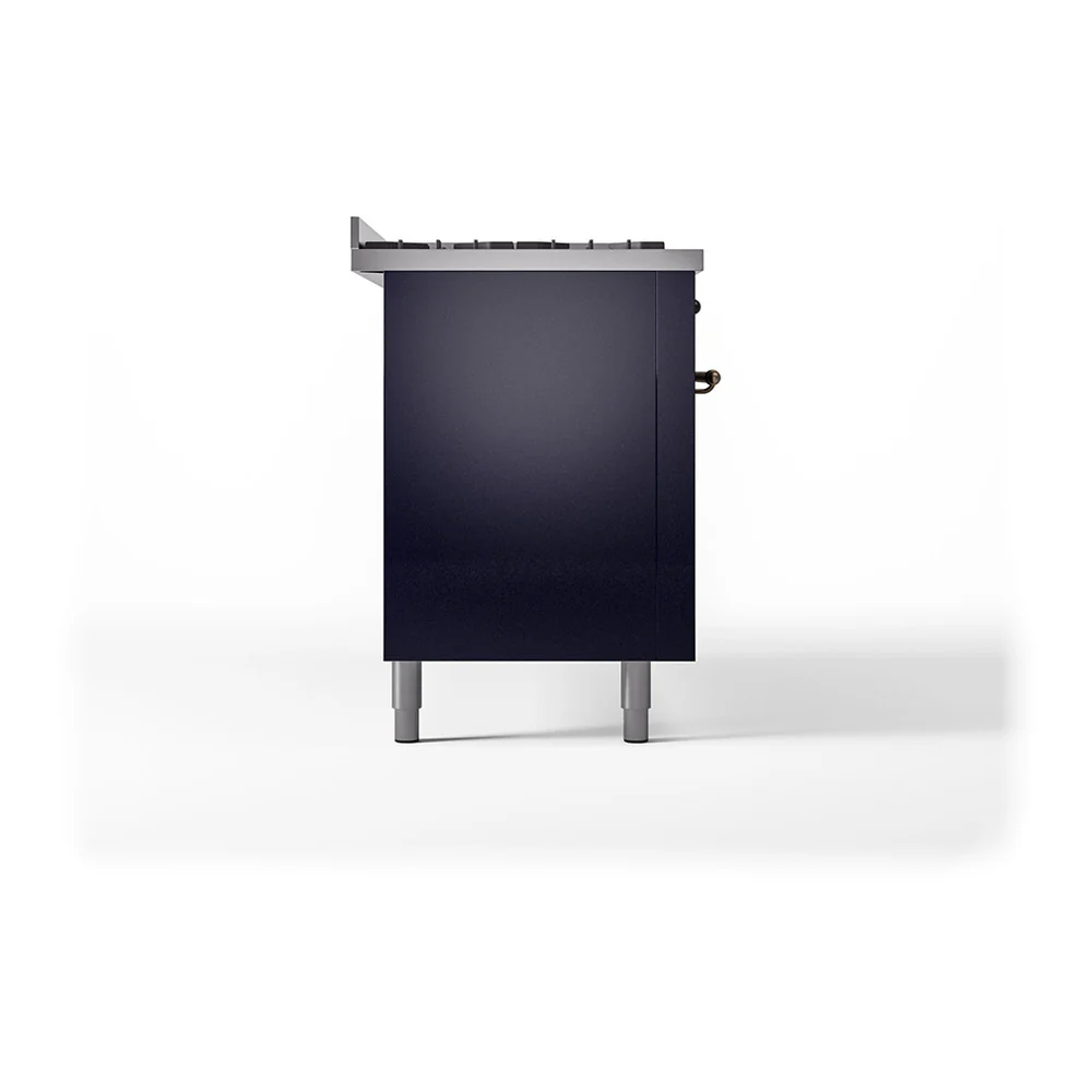 ILVE 60-Inch Nostalgie II Natural Gas Dual Fuel Range with 9 Burners, Griddle, and Solid Door Oven in Midnight Blue with Bronze Trim (UP60FQNMPMBB) - Image 4