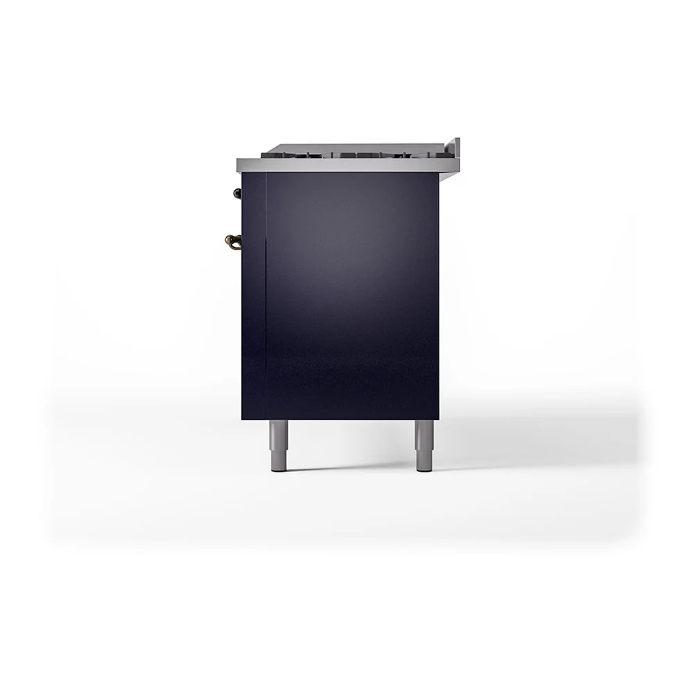 ILVE 60-Inch Nostalgie II Natural Gas Dual Fuel Range with 9 Burners, Griddle, and Solid Door Oven in Midnight Blue with Bronze Trim (UP60FQNMPMBB) - Image 5