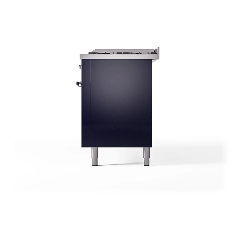 ILVE 60-Inch Nostalgie II Natural Gas Dual Fuel Range with 9 Burners, Griddle, and Solid Door Oven in Midnight Blue with Chrome Trim (UP60FQNMPMBC) - Image 5