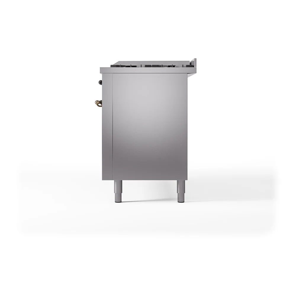 ILVE 60-Inch Nostalgie II Natural Gas Dual Fuel Range with 9 Burners, Griddle, and Solid Door Oven in Stainless Steel with Bronze Trim (UP60FQNMPSSB) - Image 5