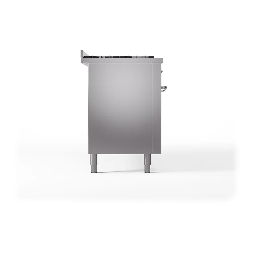 ILVE 60-Inch Nostalgie II Natural Gas Dual Fuel Range with 9 Burners, Griddle, and Solid Door Oven in Stainless Steel with Chrome Trim (UP60FQNMPSSC) - Image 4