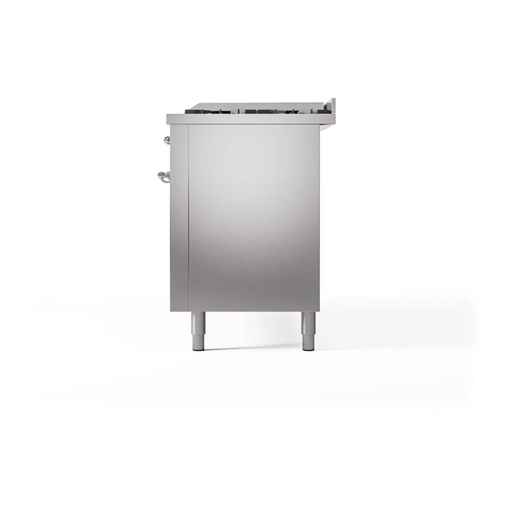 ILVE 60-Inch Nostalgie II Natural Gas Dual Fuel Range with 9 Burners, Griddle, and Solid Door Oven in Stainless Steel with Chrome Trim (UP60FQNMPSSC) - Image 5